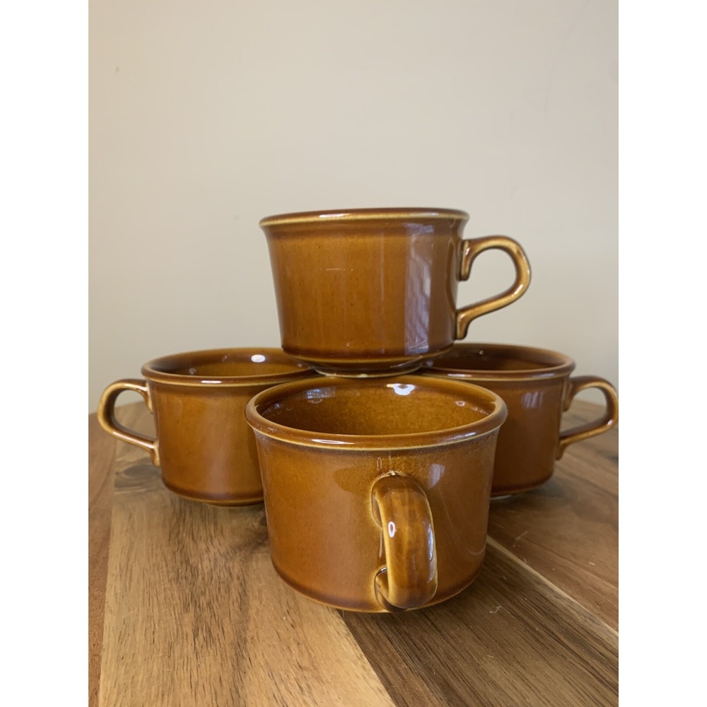 4 Taylor Smith & Taylor HONEY GOLD Mug Coffee Cup Marked USA Brown Vintage EUC